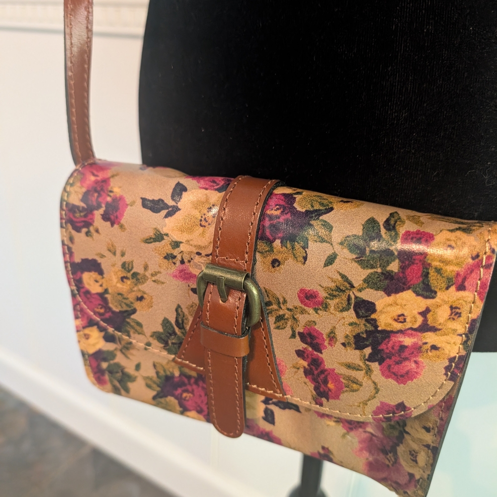 Patricia Nash Floral Crossbody Bag with Brown Strap